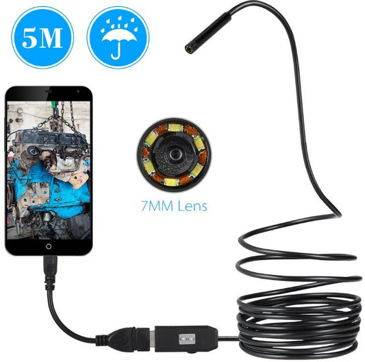 OWSOO 6 LED 7MM USB Endoscope Camera 5M Waterproof USB Wire Snake Tube Inspection Borescope For OTG Compatible Android Phones - Gadgets and more