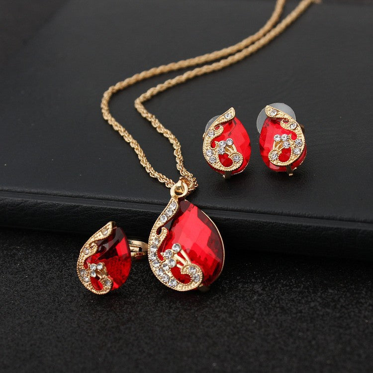 Geometric Gem Earrings Necklace Jewelry Suit - Gadgets and more