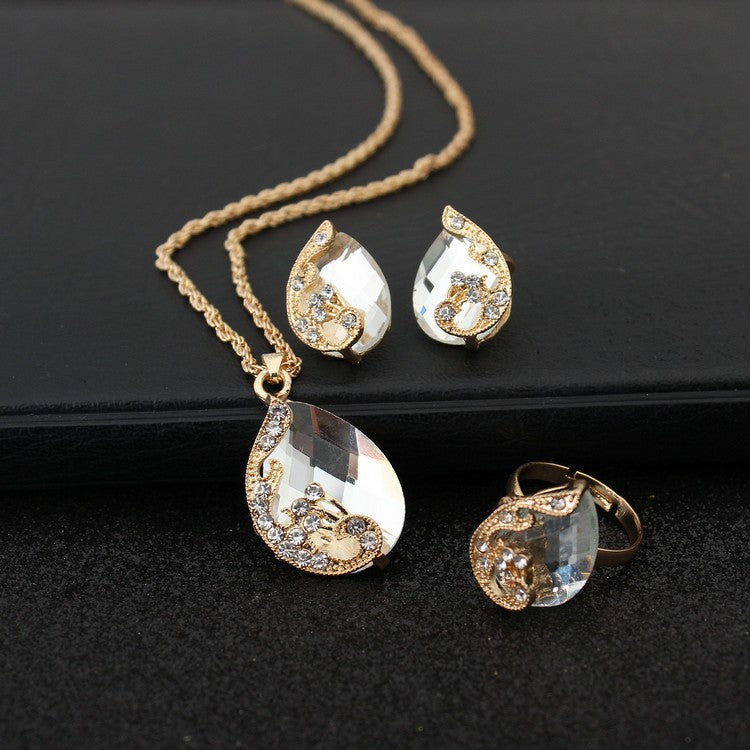 Geometric Gem Earrings Necklace Jewelry Suit - Gadgets and more